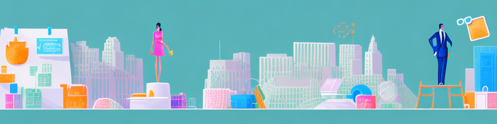 Various consumer products placed on one side of a balance scale and a business building on the other