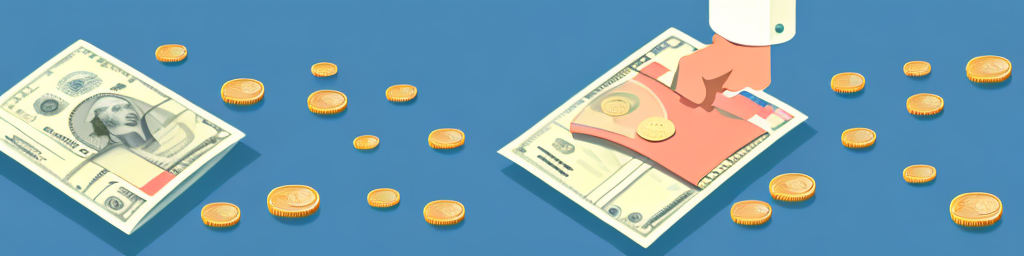 A wallet with bills and coins flowing into a large envelope labeled 'tax'