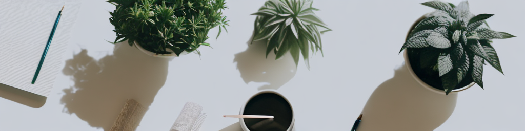 A serene workspace with elements like a potted plant