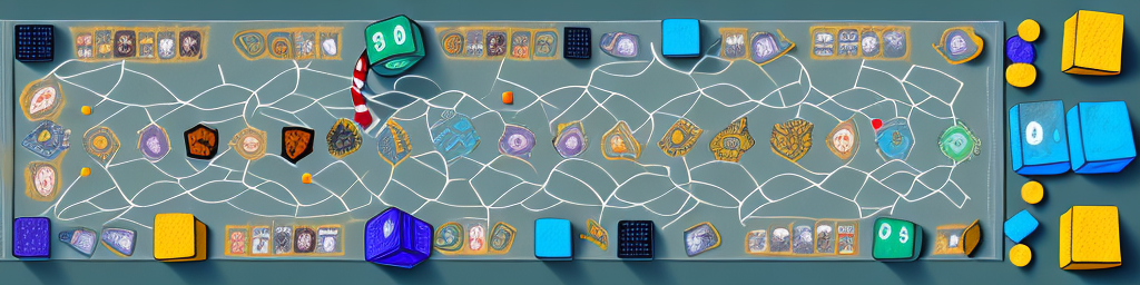 Five different board game pieces on a game board