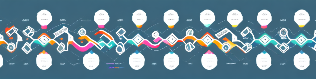A detailed timeline with various project milestones and tasks represented by different symbols and colors on a linear path