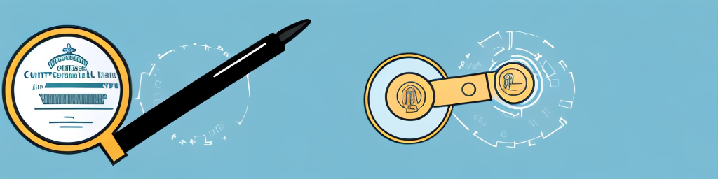 A paycheck with a certification seal and a magnifying glass hovering over it