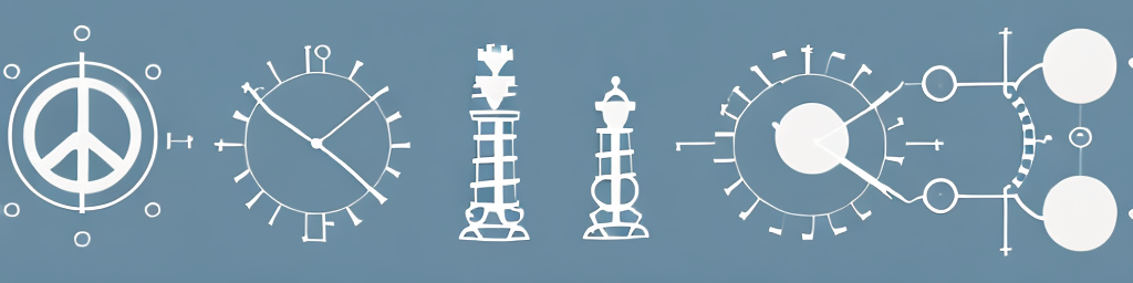 A balanced scale with project-related icons like gears